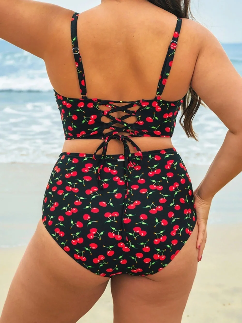 Berlook Women's Bikini Black Cherry Top Criss Cross Plus 16 1X NWT